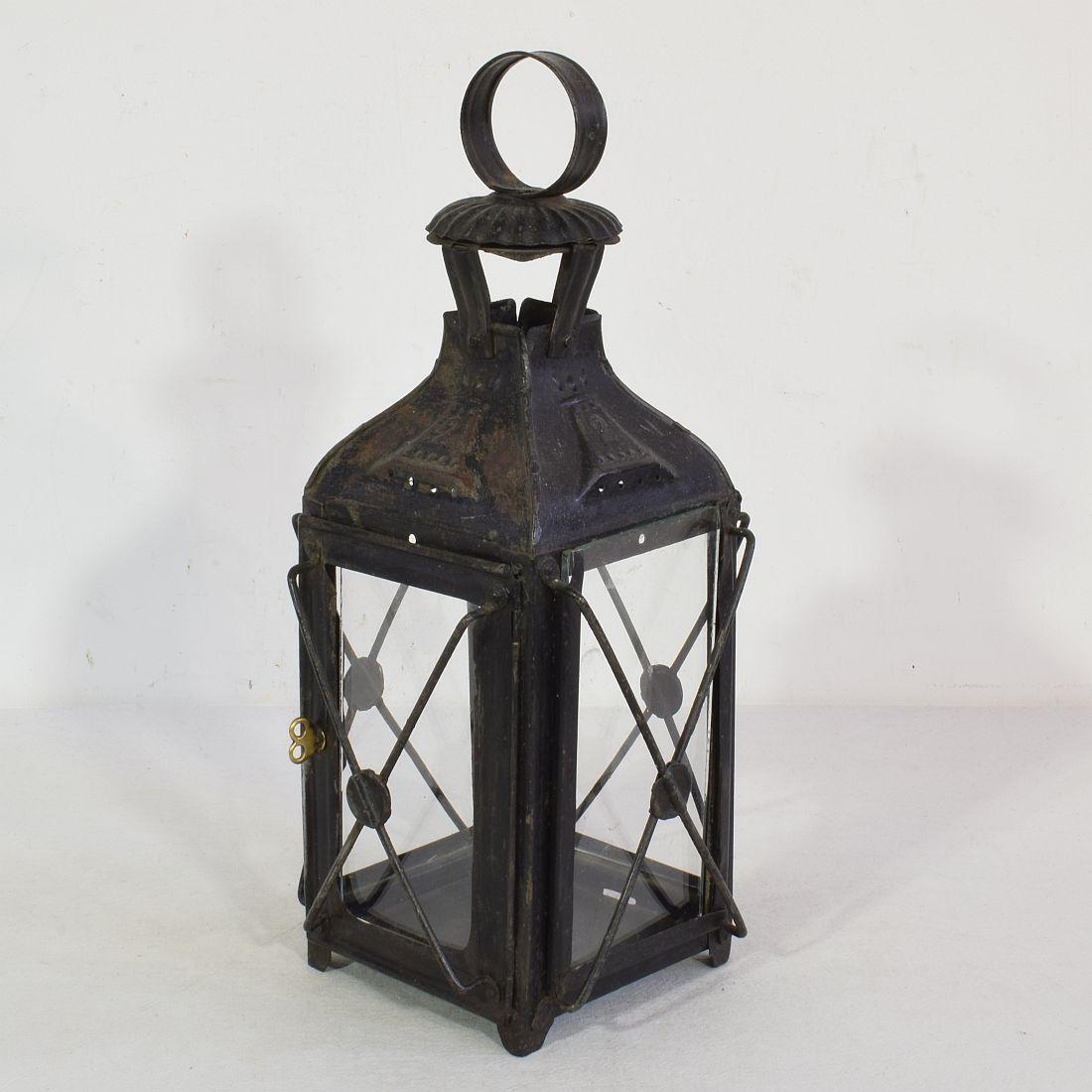Glass Pair of French, 19th Century Metal Lanterns For Sale