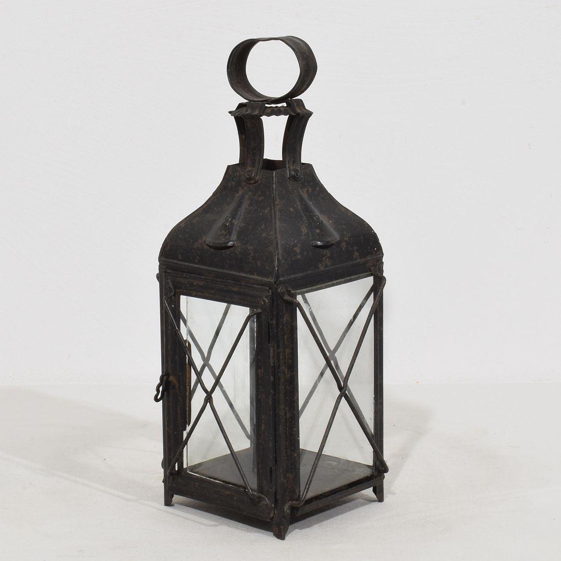 Glass Pair of French, 19th Century Metal Lanterns