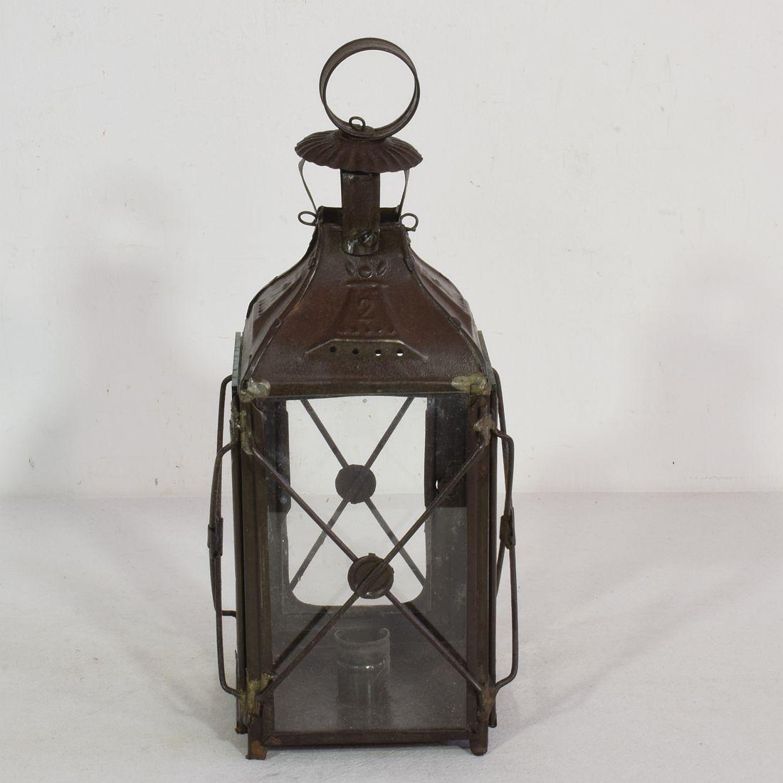 Glass Pair of French, 19th Century Metal Lanterns For Sale