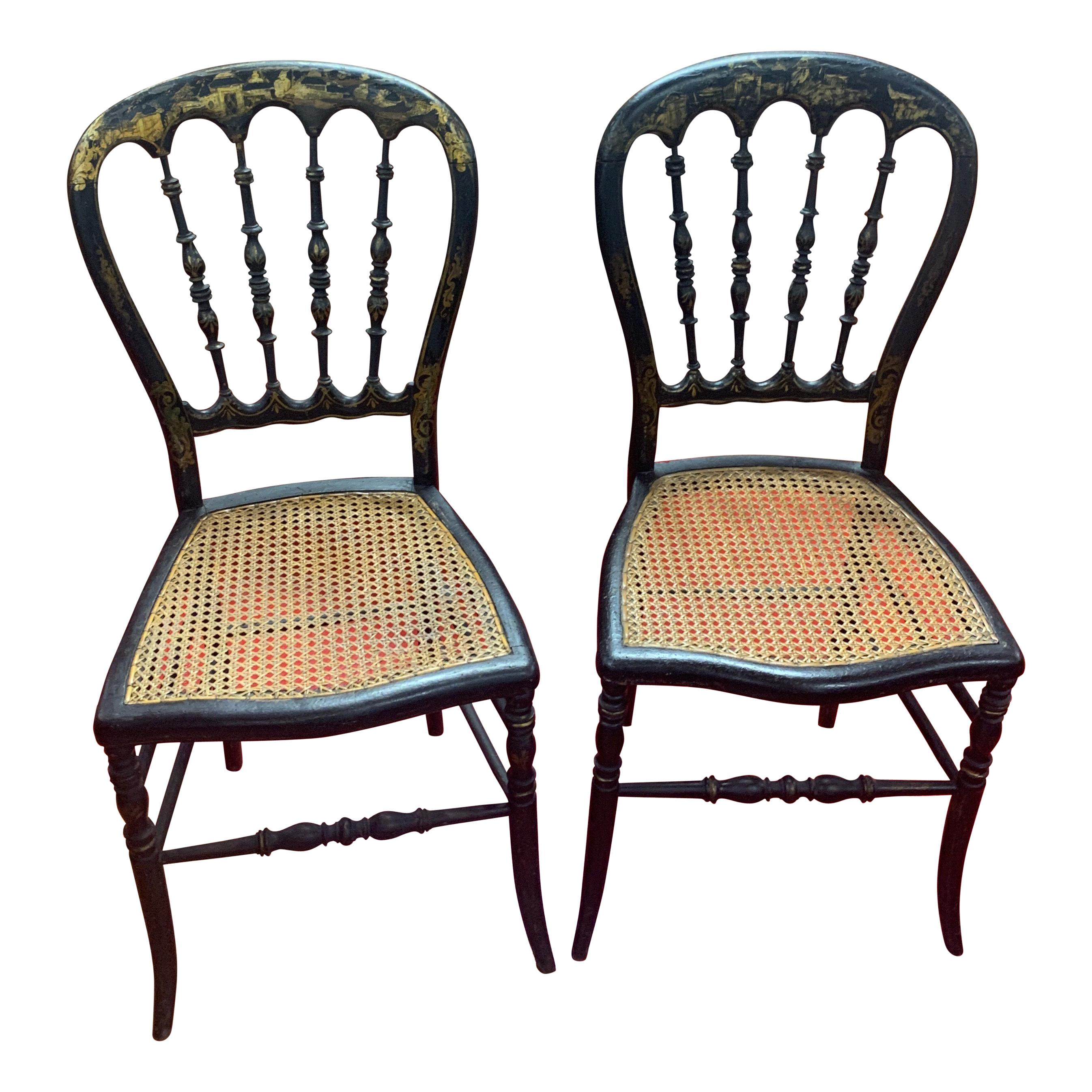 Pair of French 19th Century Napoleon III Cane Seat Chairs