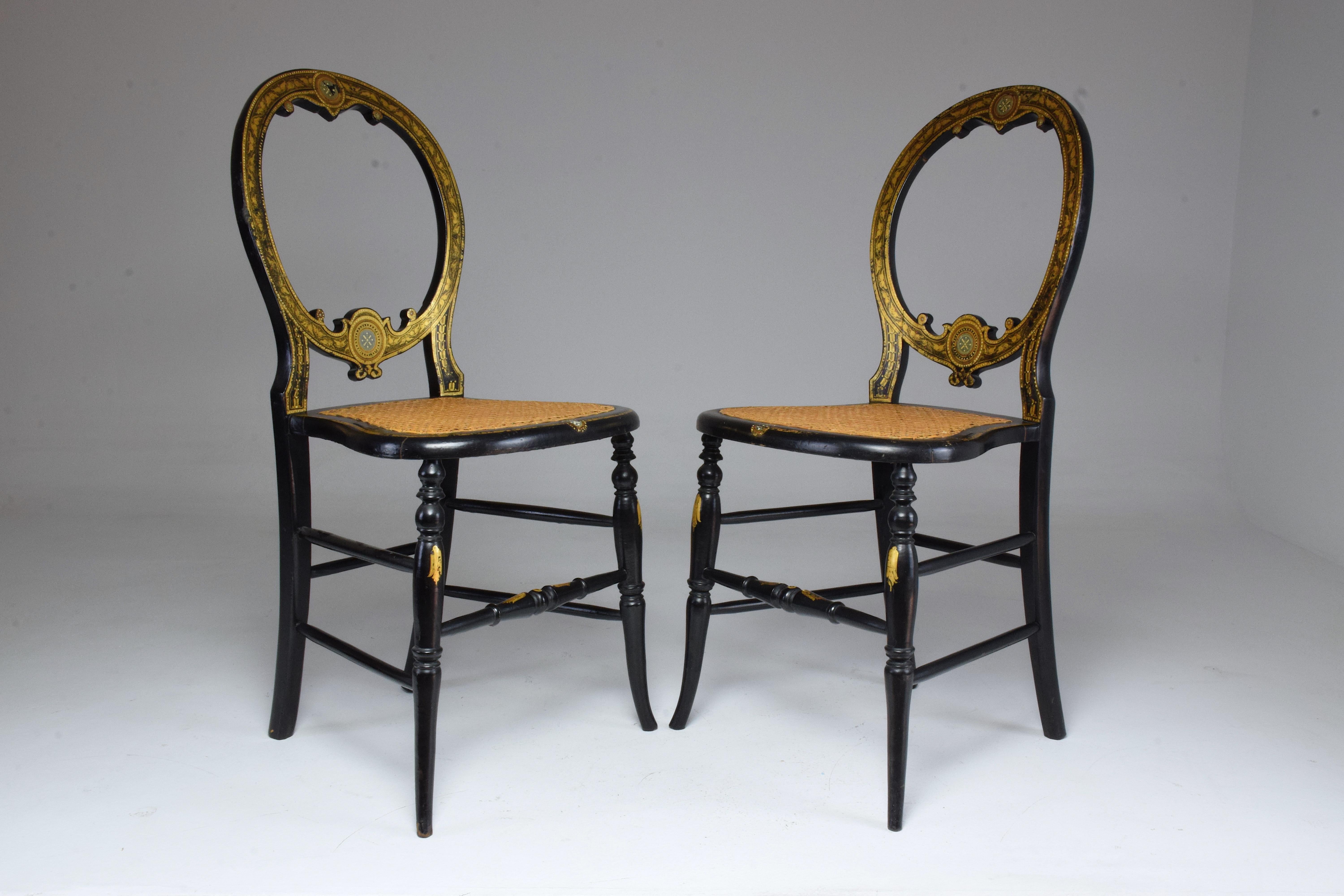 Gilt Pair of French 19th Century Napoleon III Chairs