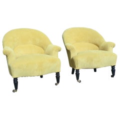 Pair of French 19th century Napoleon III crapaud armchairs in corduroy textile