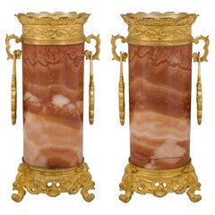 Pair of French 19th Century Napoleon III Period Alabaster and Ormolu Vases