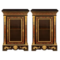 Antique Pair of French 19th Century Napoleon III Period Boulle Cabinet Vitrines