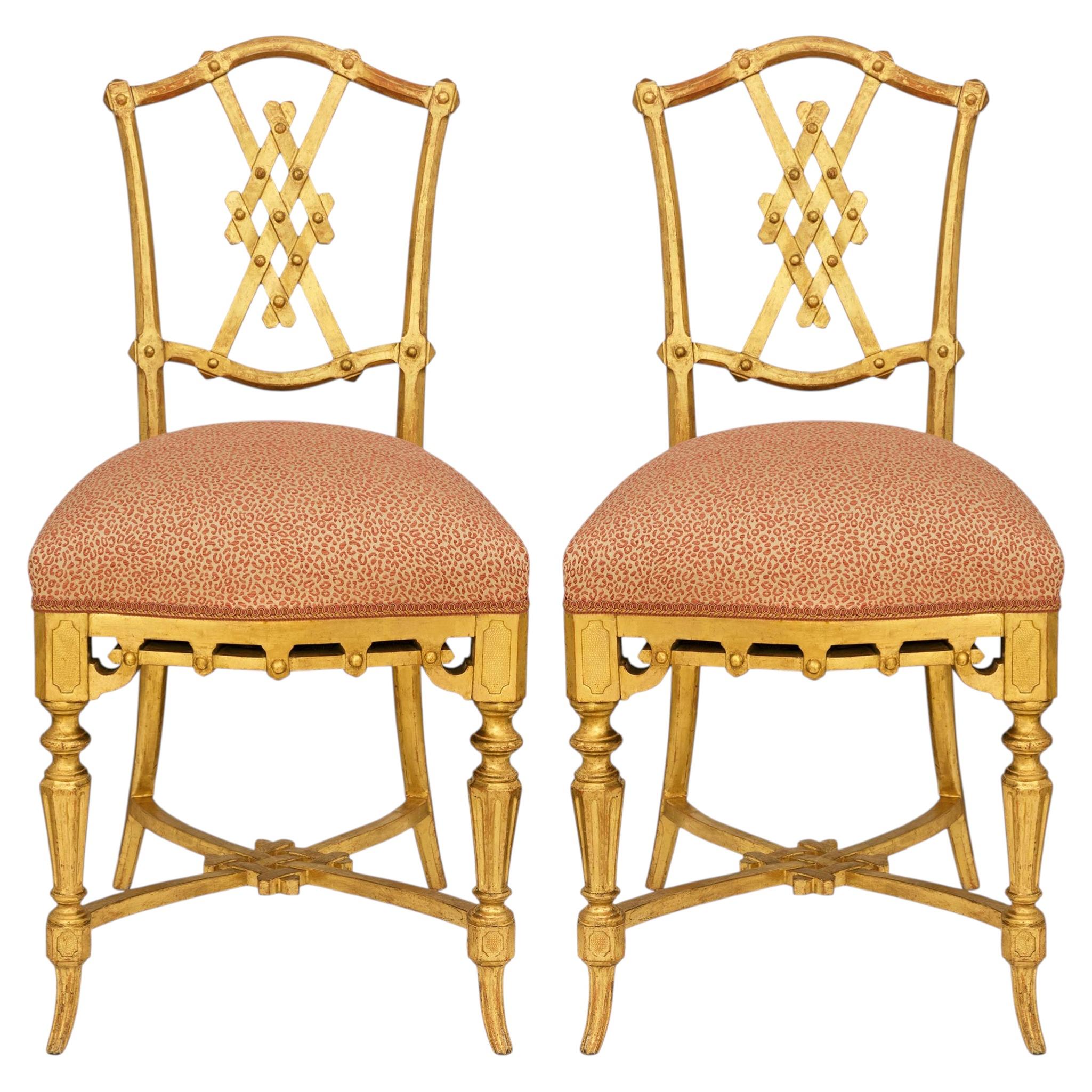 Pair of French 19th century Napoleon III Period Giltwood side chairs