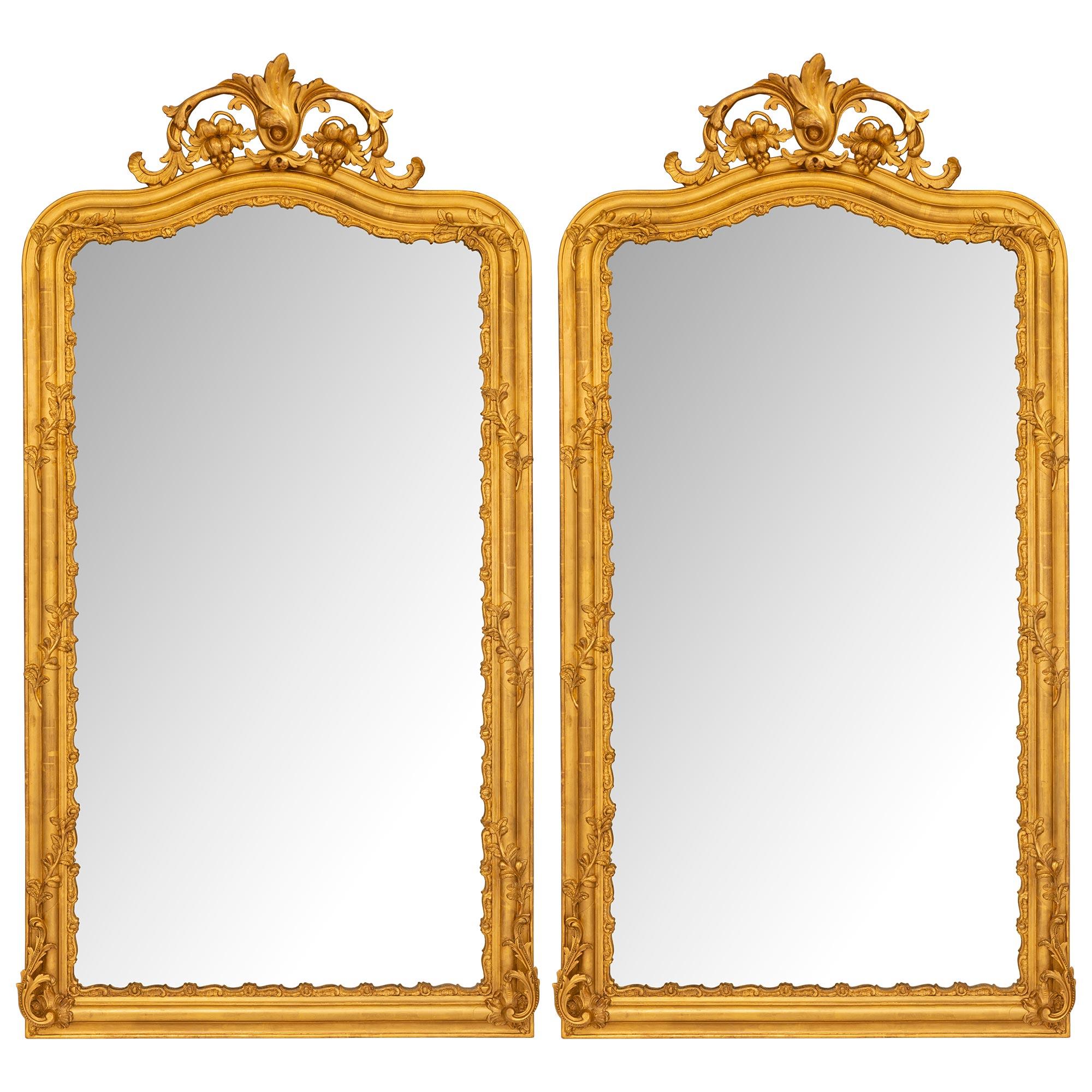 Pair Of French 19th Century Napoleon III Period Louis XV St. Giltwood Mirrors For Sale 5
