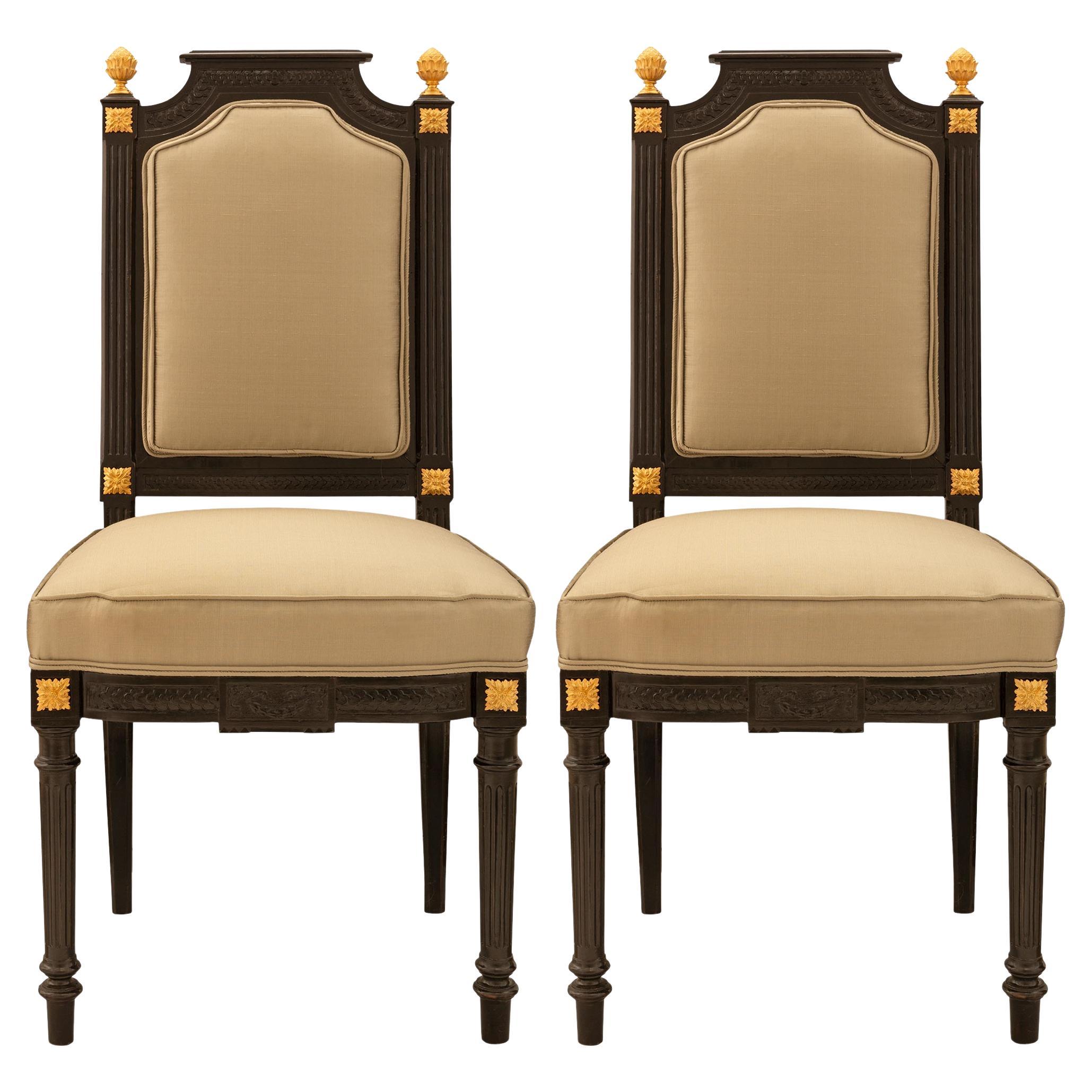 Pair of French 19th Century Napoleon III Period Louis XVI Style Side Chairs For Sale
