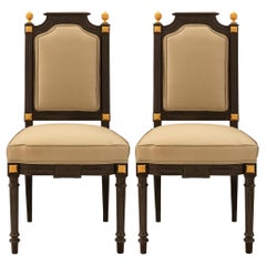 Antique Pair of French 19th Century Napoleon III Period Louis XVI Style Side Chairs
