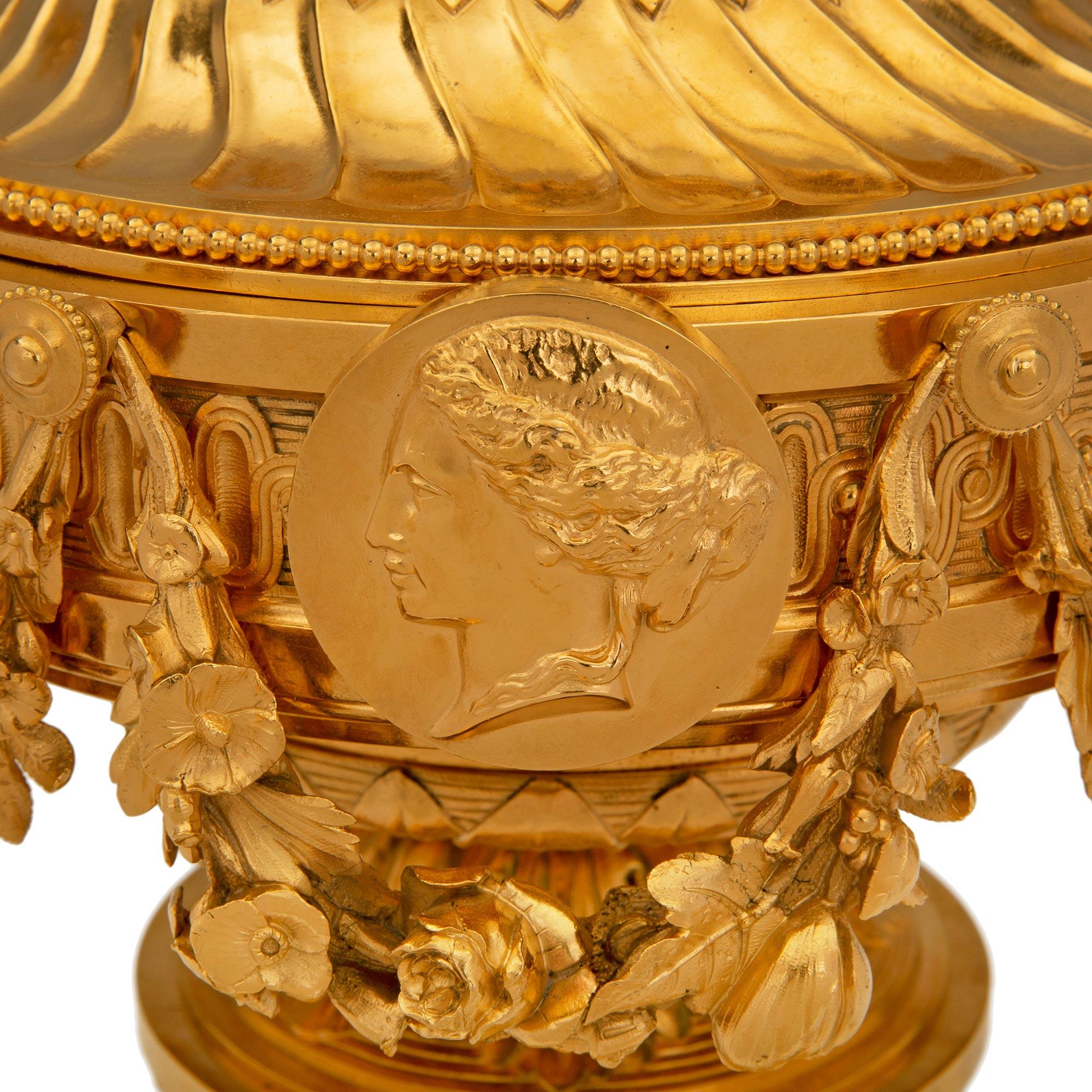Pair of French 19th Century Napoleon III Period Ormolu Lidded Urns For Sale 3