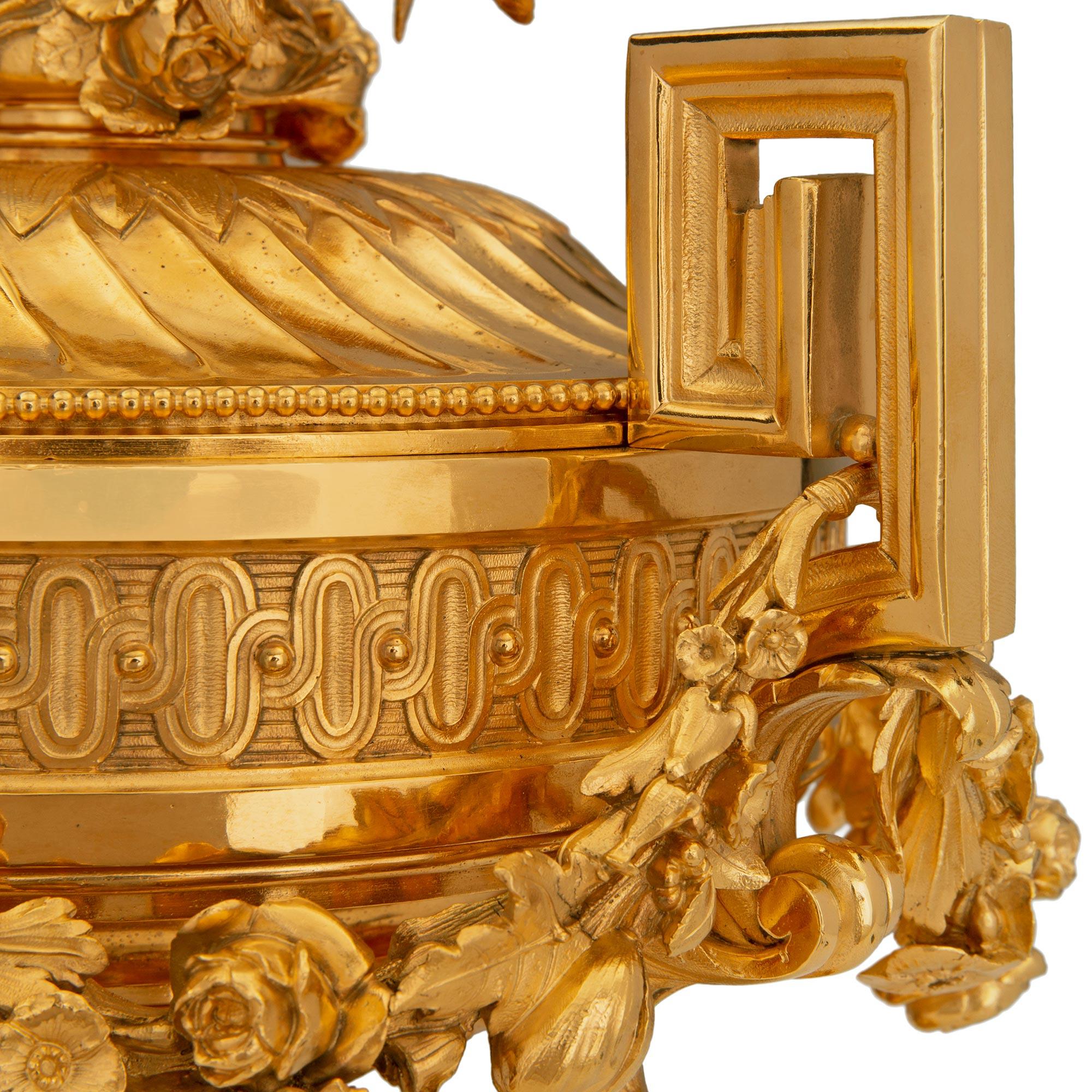 Pair of French 19th Century Napoleon III Period Ormolu Lidded Urns For Sale 4