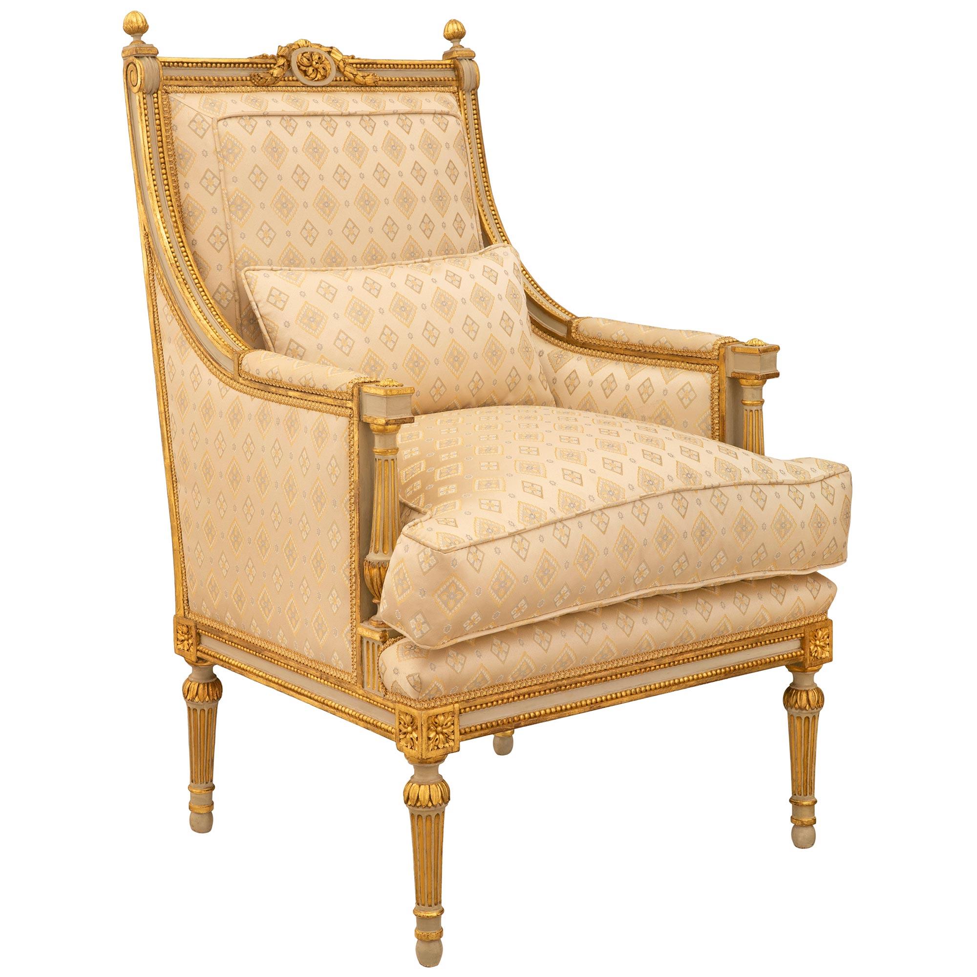 Louis XVI Pair Of French 19th Century Napoleon III Period Patinated And Giltwood Armchairs For Sale