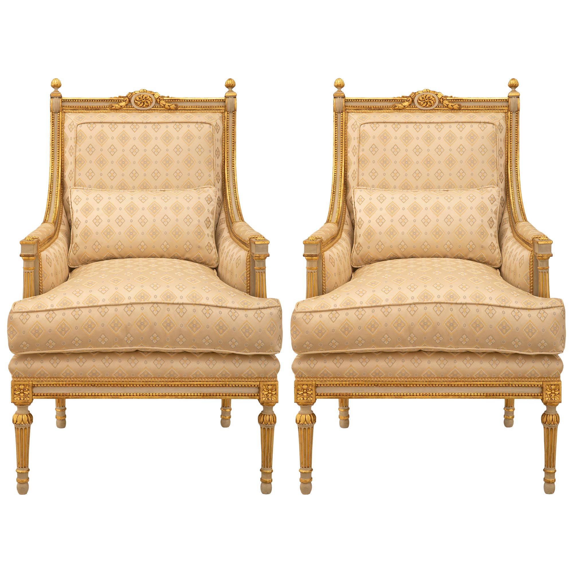 Pair Of French 19th Century Napoleon III Period Patinated And Giltwood Armchairs For Sale