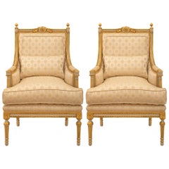 Pair Of French 19th Century Napoleon III Period Patinated And Giltwood Armchairs