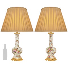 pair of French 19th century Napoleon III Period Porcelain and Ormolu lamps