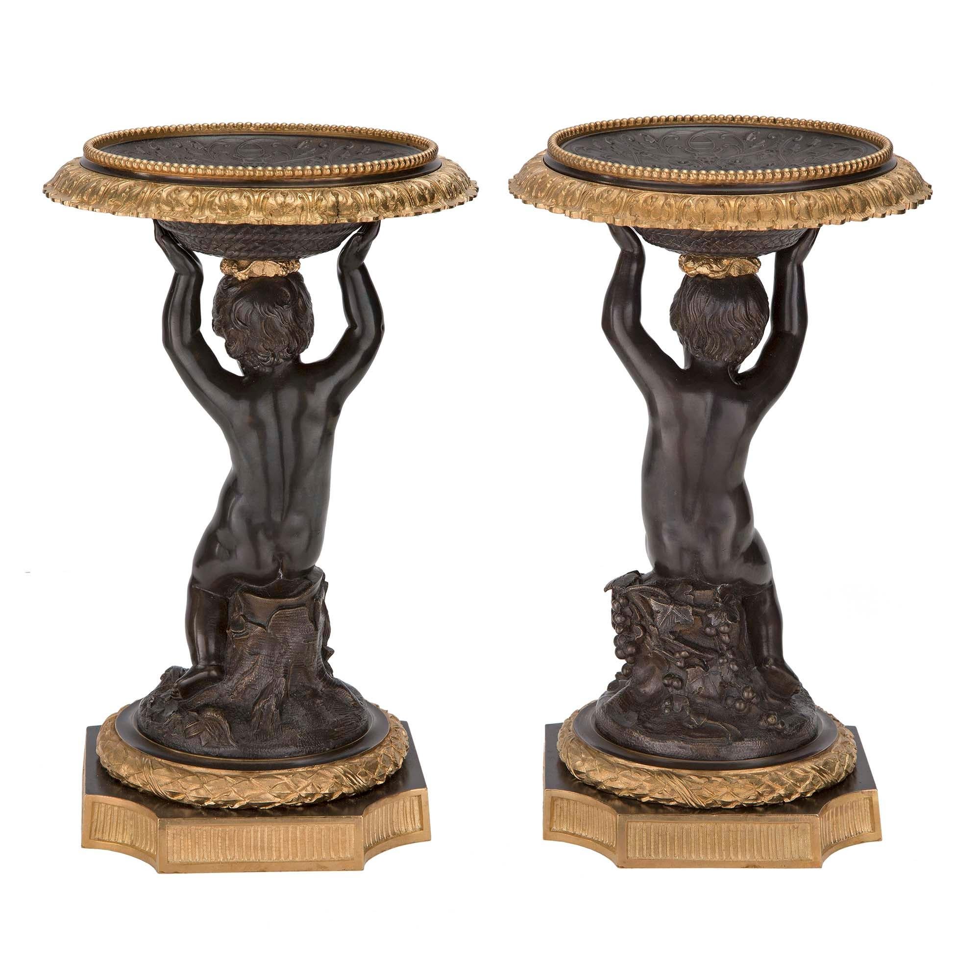 Pair of French 19th Century Napoleon III St. Patinated Bronze and Ormolu Tazzas For Sale 3