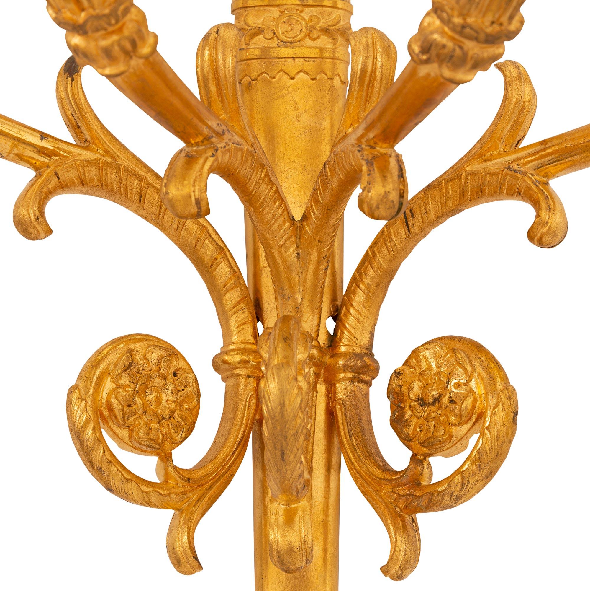 Pair of French 19th Century Neo-Classical Four Arm Ormolu Sconces For Sale 3