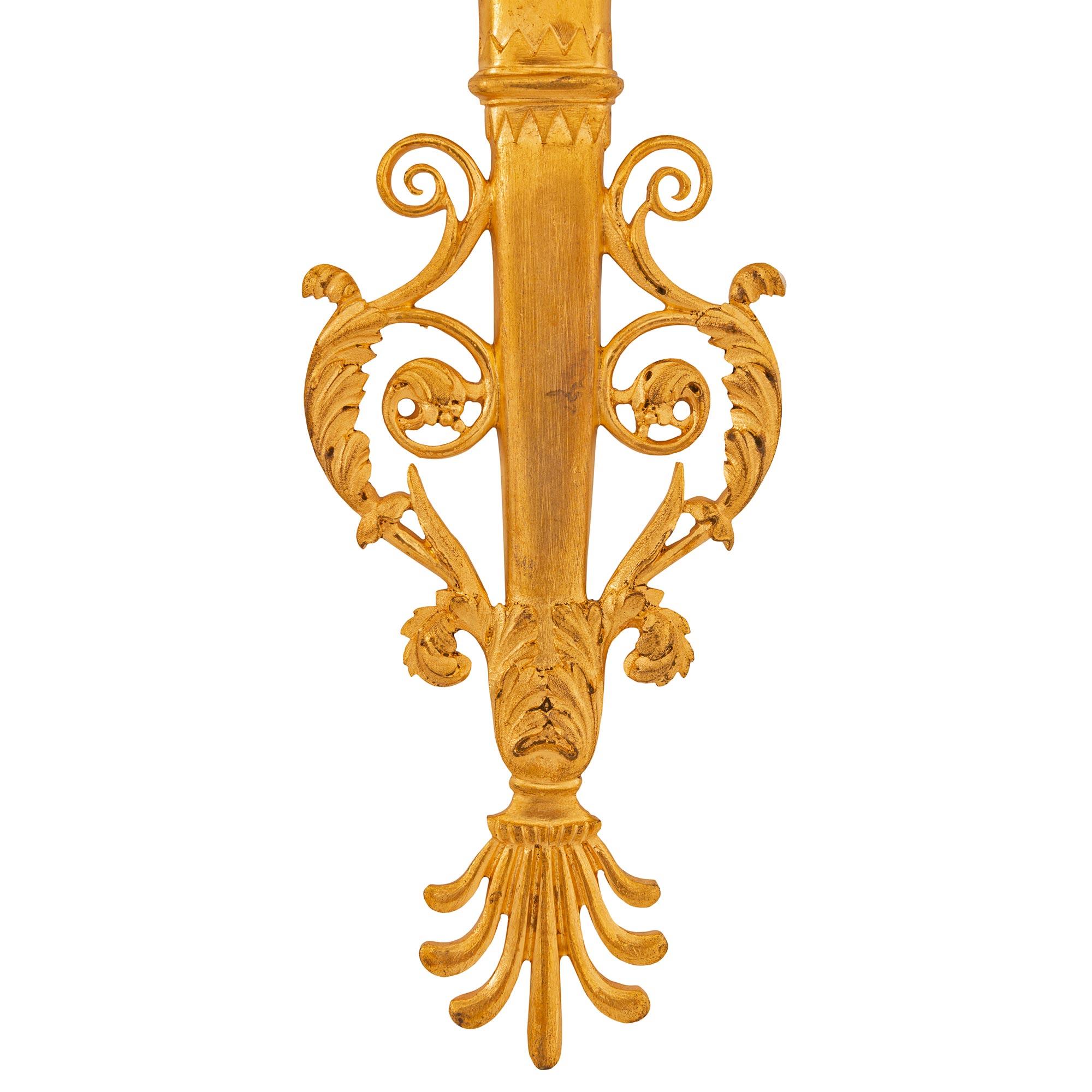 Pair of French 19th Century Neo-Classical Four Arm Ormolu Sconces For Sale 4