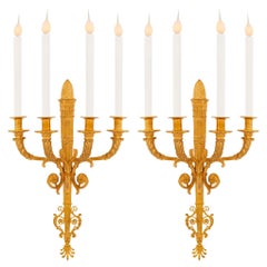 Pair of French 19th Century Neo-Classical Four Arm Ormolu Sconces