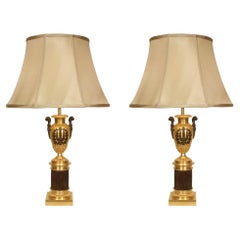 Paar französische neoklassizistische Lampen aus Goldbronze und patinierter Bronze aus dem 19. Jahrhundert