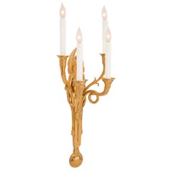 Paar französische neoklassizistische Goldbronze-Wandleuchter aus dem 19. Jahrhundert