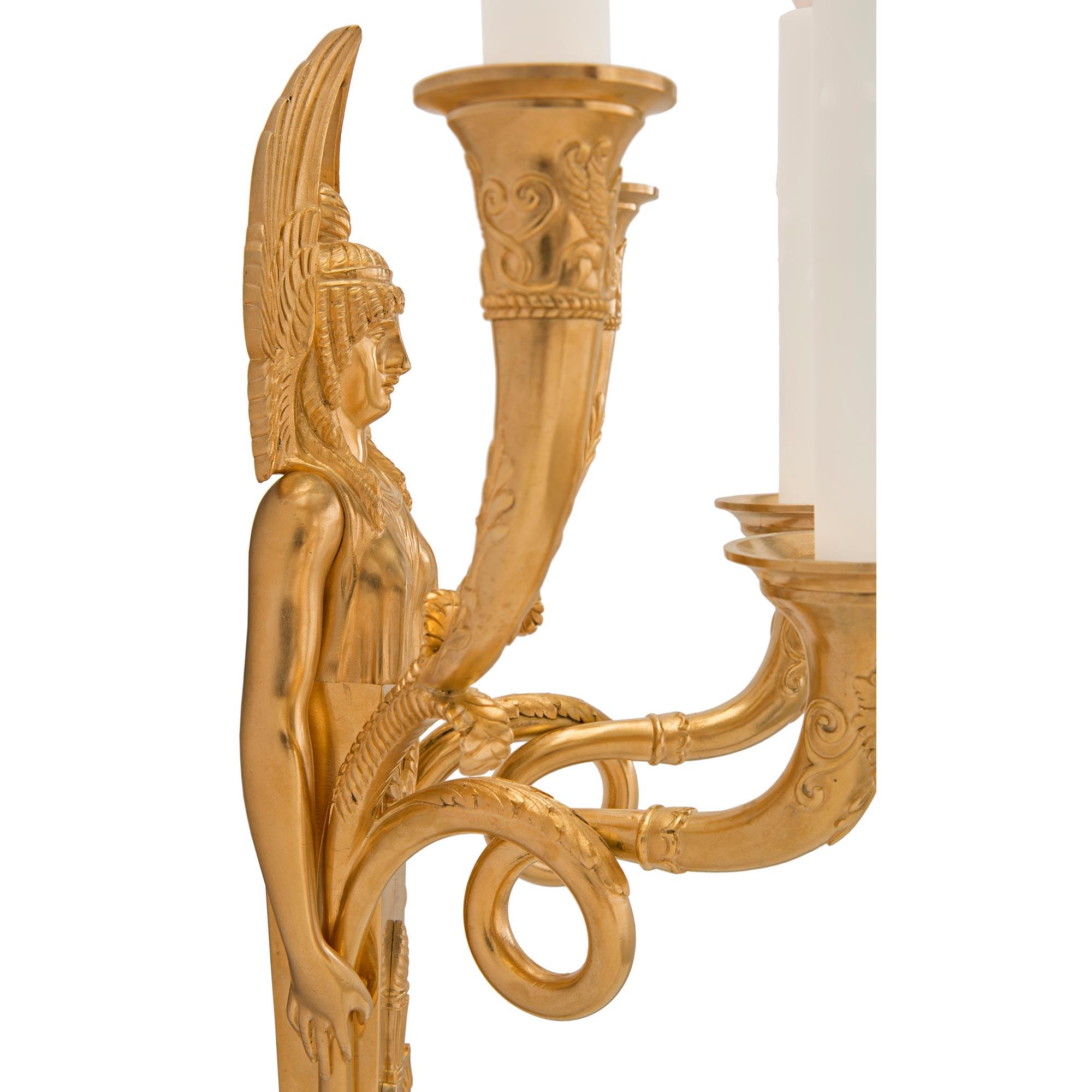 Pair of French 19th Century Neo-Classical Ormolu Sconces For Sale 2