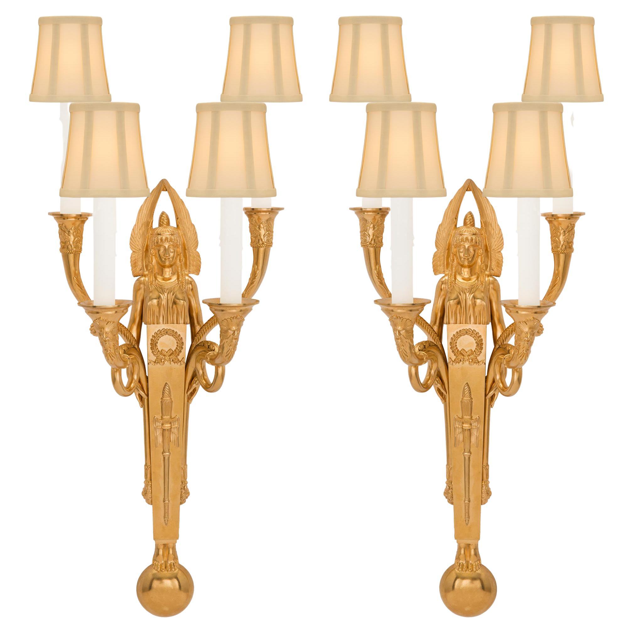 Pair of French 19th Century Neo-Classical Ormolu Sconces For Sale