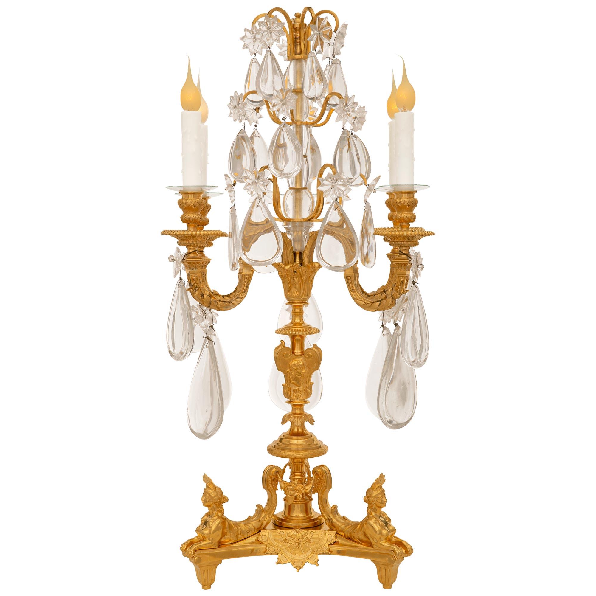 Louis XIV Pair Of French 19th Century Neo-Classical Period Ormolu & Baccarat Crystal Lamps For Sale