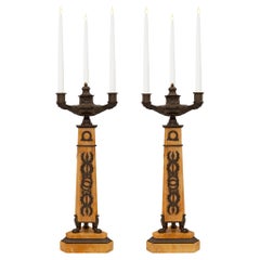 Pair of French 19th Century Neo-Classical St. Bronze and Marble Candelabras