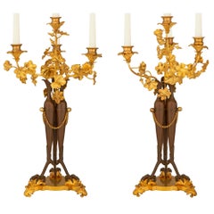 Pair of French 19th Century Neoclassical St. Bronze and Ormolu Candelabras