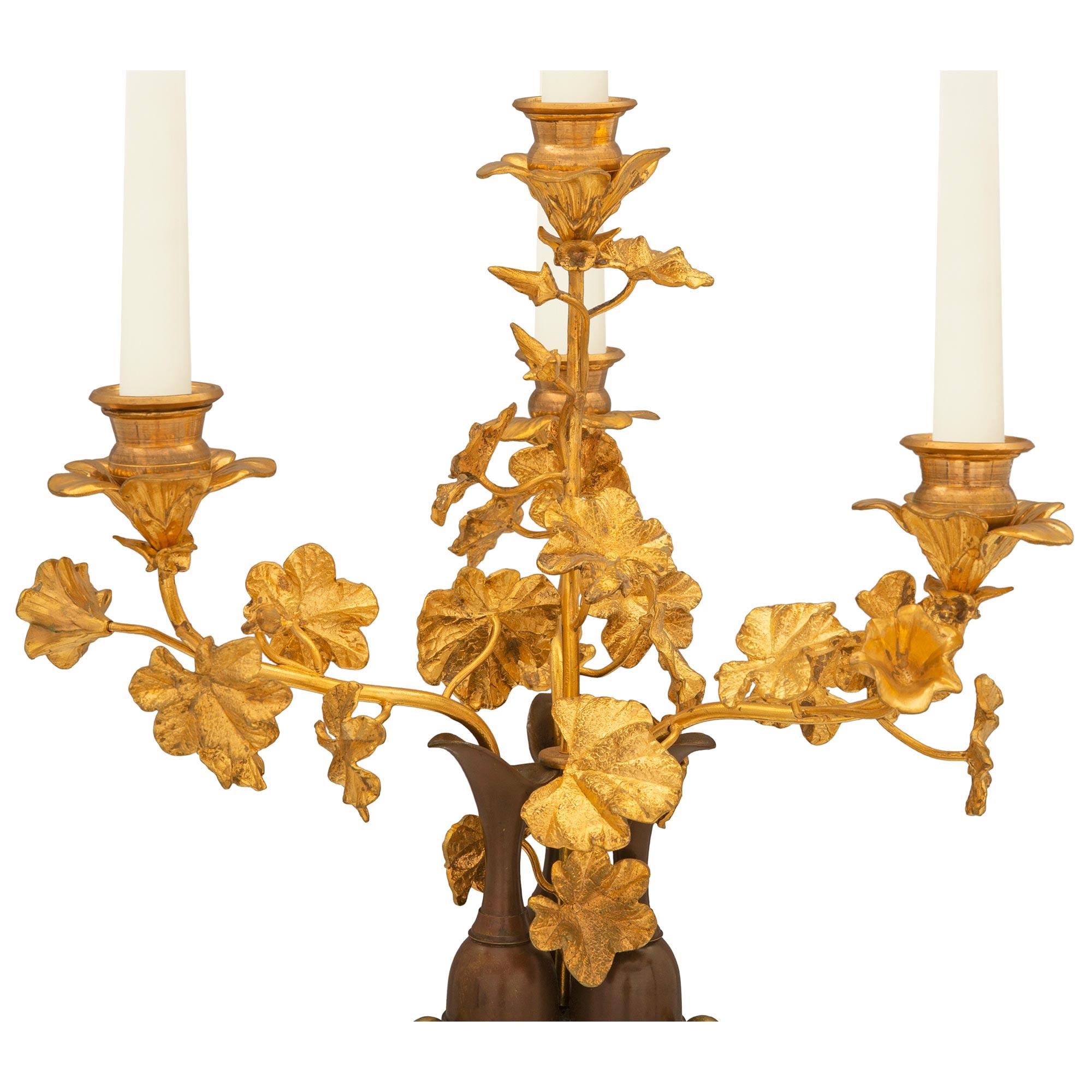 Pair of French 19th Century Neoclassical St. Bronze and Ormolu Candelabras In Good Condition For Sale In West Palm Beach, FL