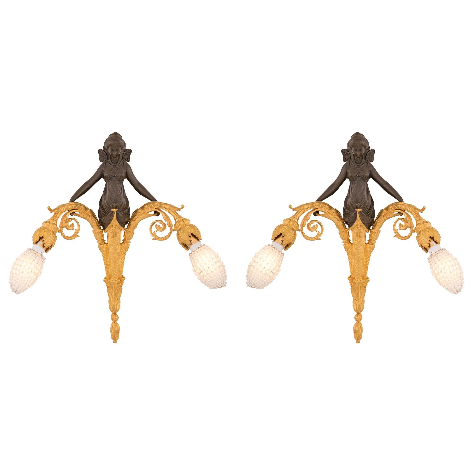 Pair of French 19th Century Neo-Classical St. Bronze and Ormolu Sconces
