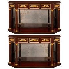 Antique Pair of French 19th Century Neo-Classical St. Mahogany and Ormolu Consoles