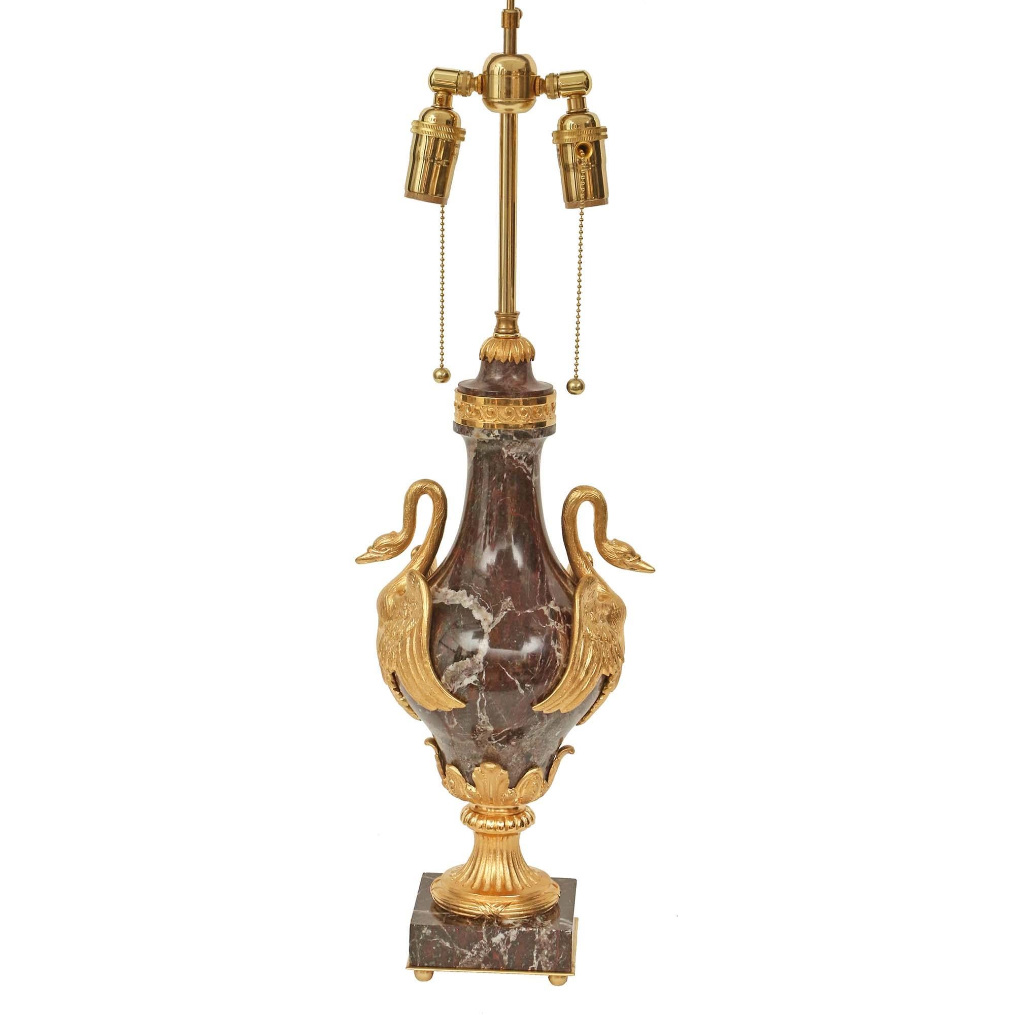 Pair of French 19th Century Neo-Classical St. Marble and Ormolu Lamps In Good Condition In West Palm Beach, FL