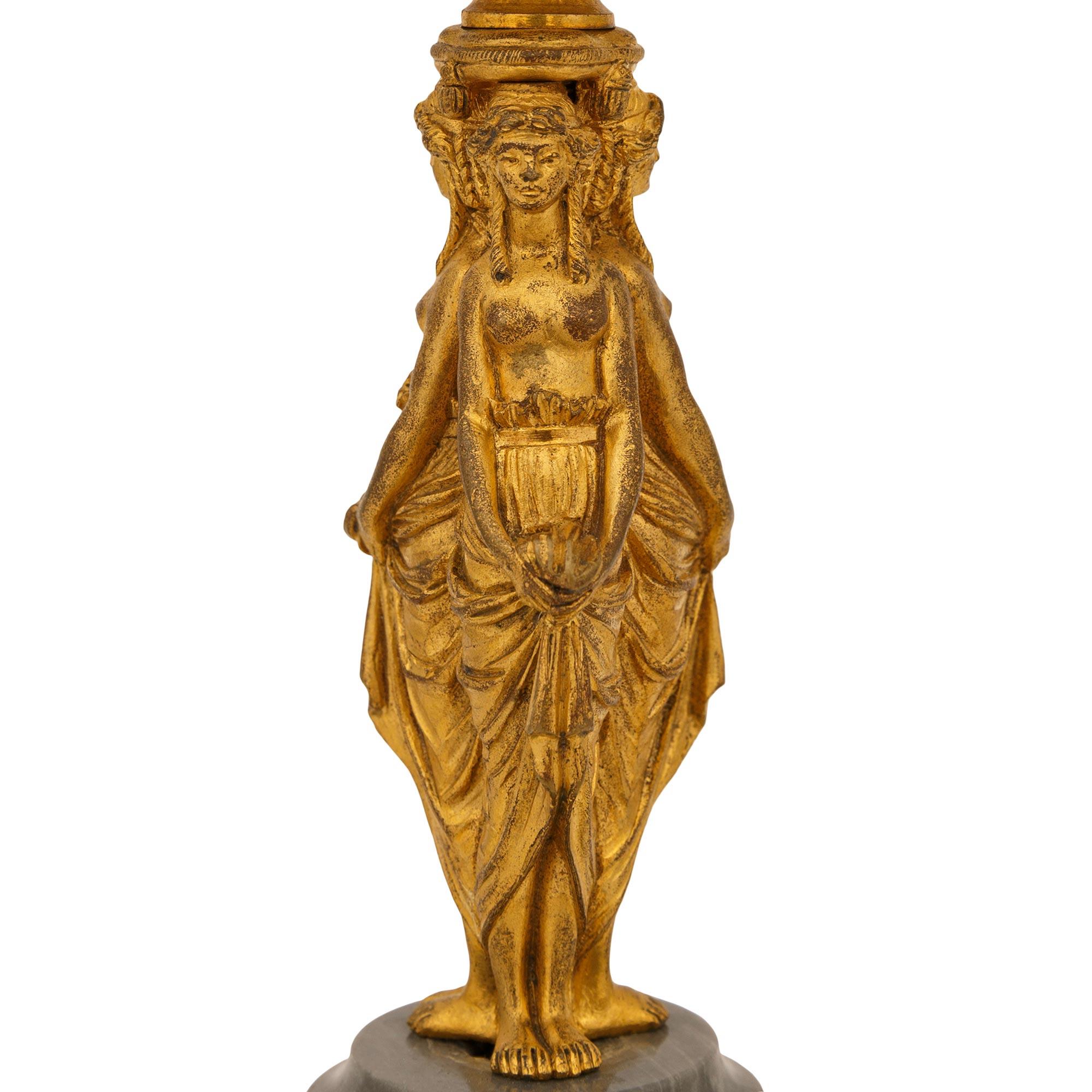 par de lámparas neoclásicas francesas del siglo XIX de mármol y Ormolu en Bueno estado para la venta en West Palm Beach, FL