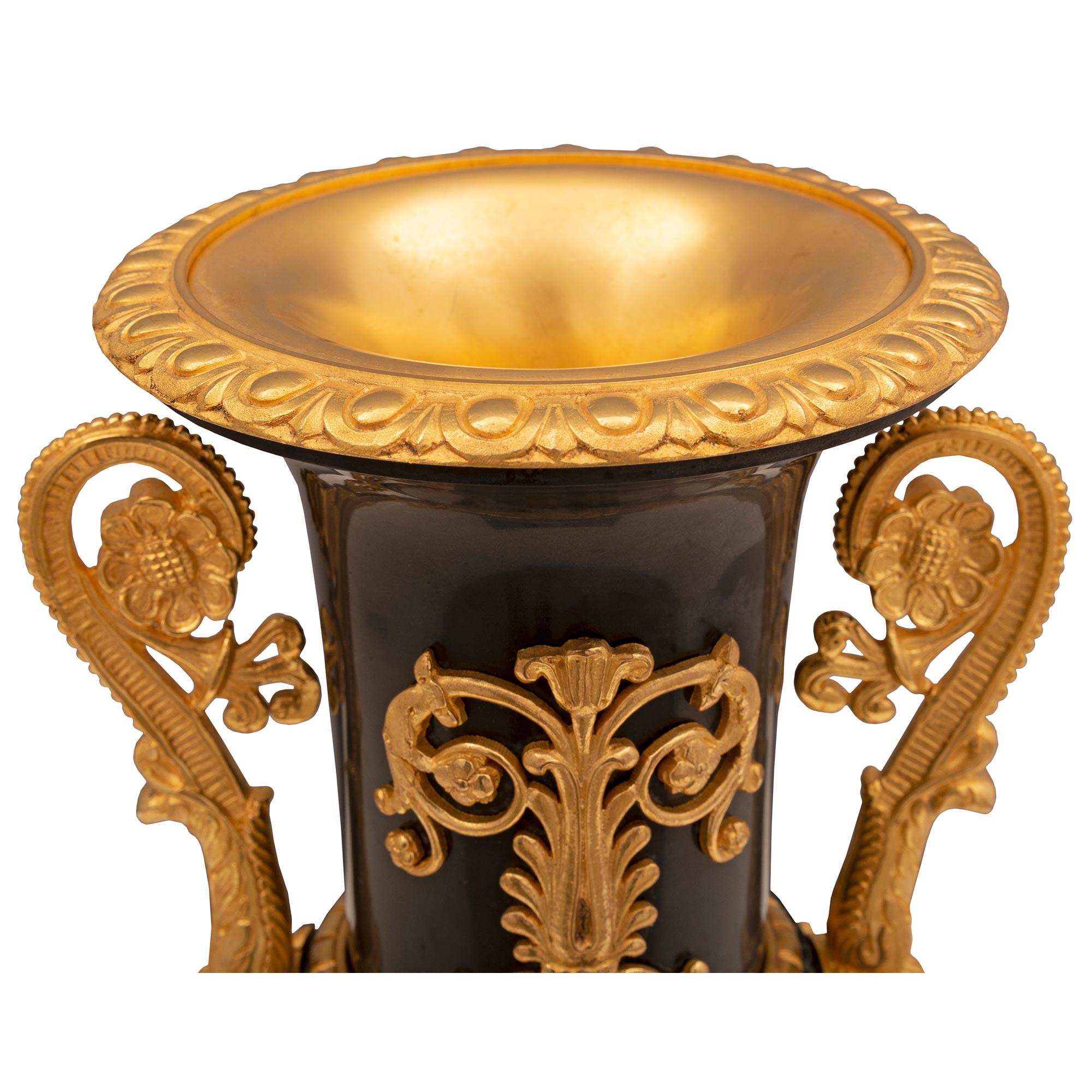 Pair of French 19th Century Neo-Classical St. Marble and Ormolu Urns For Sale 2