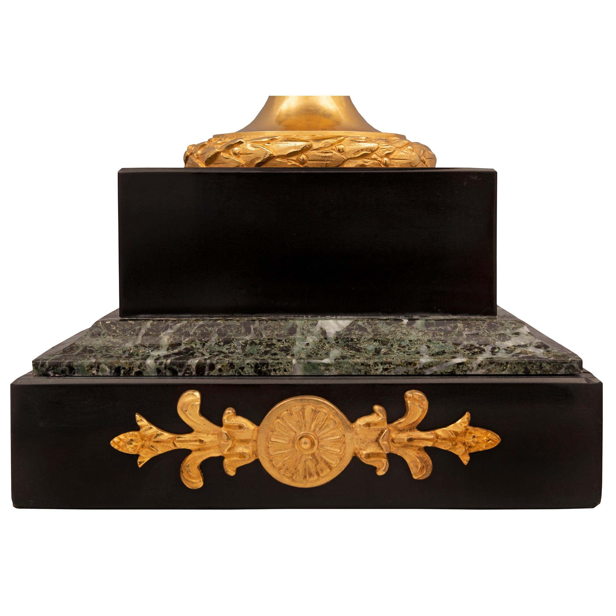 Pair of French 19th Century Neo-Classical St. Marble and Ormolu Urns For Sale 5