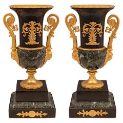 Pair of French 19th Century Neo-Classical St. Marble and Ormolu Urns