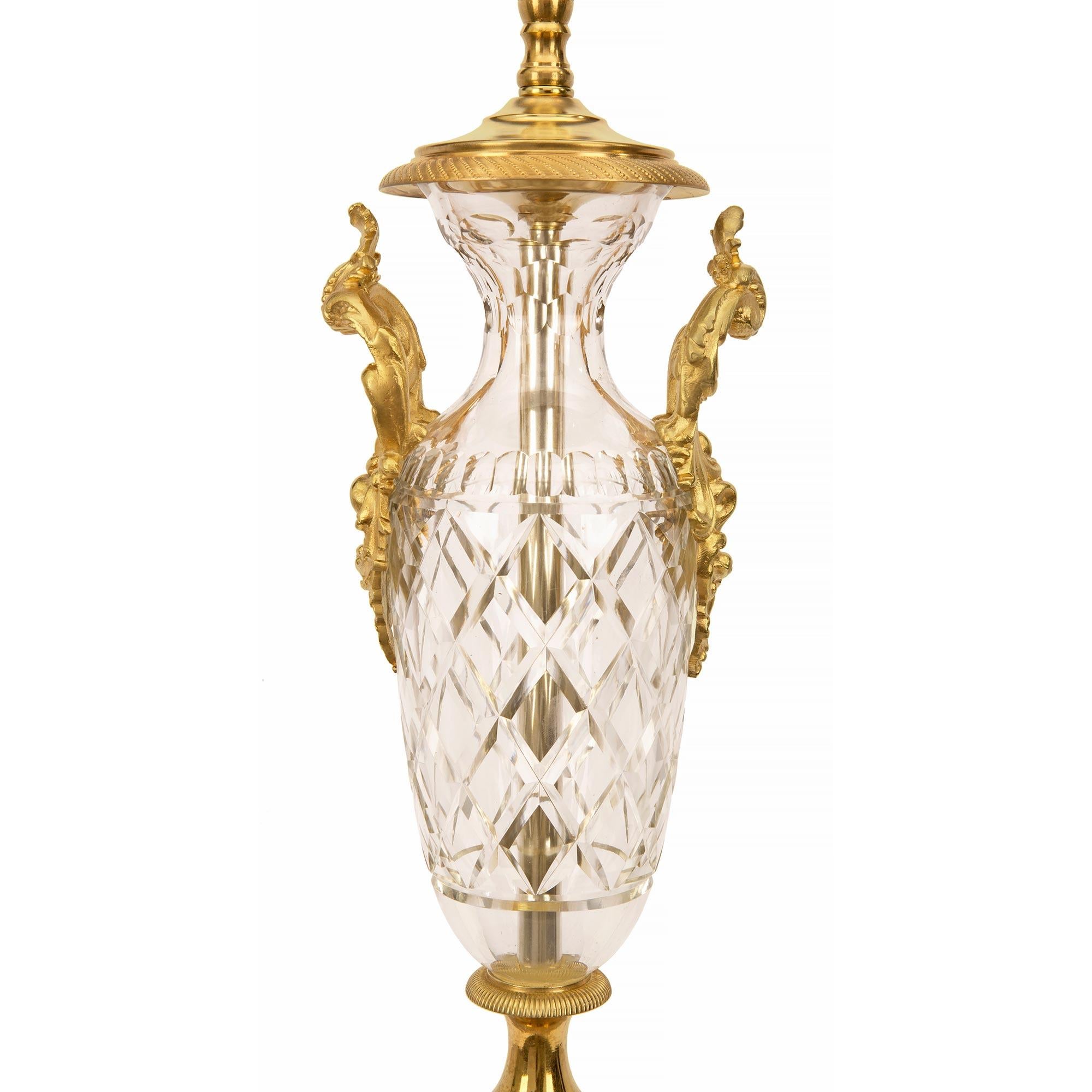 Pair of French 19th Century Neo-Classical St. Ormolu and Baccarat Crystal Lamps In Good Condition For Sale In West Palm Beach, FL