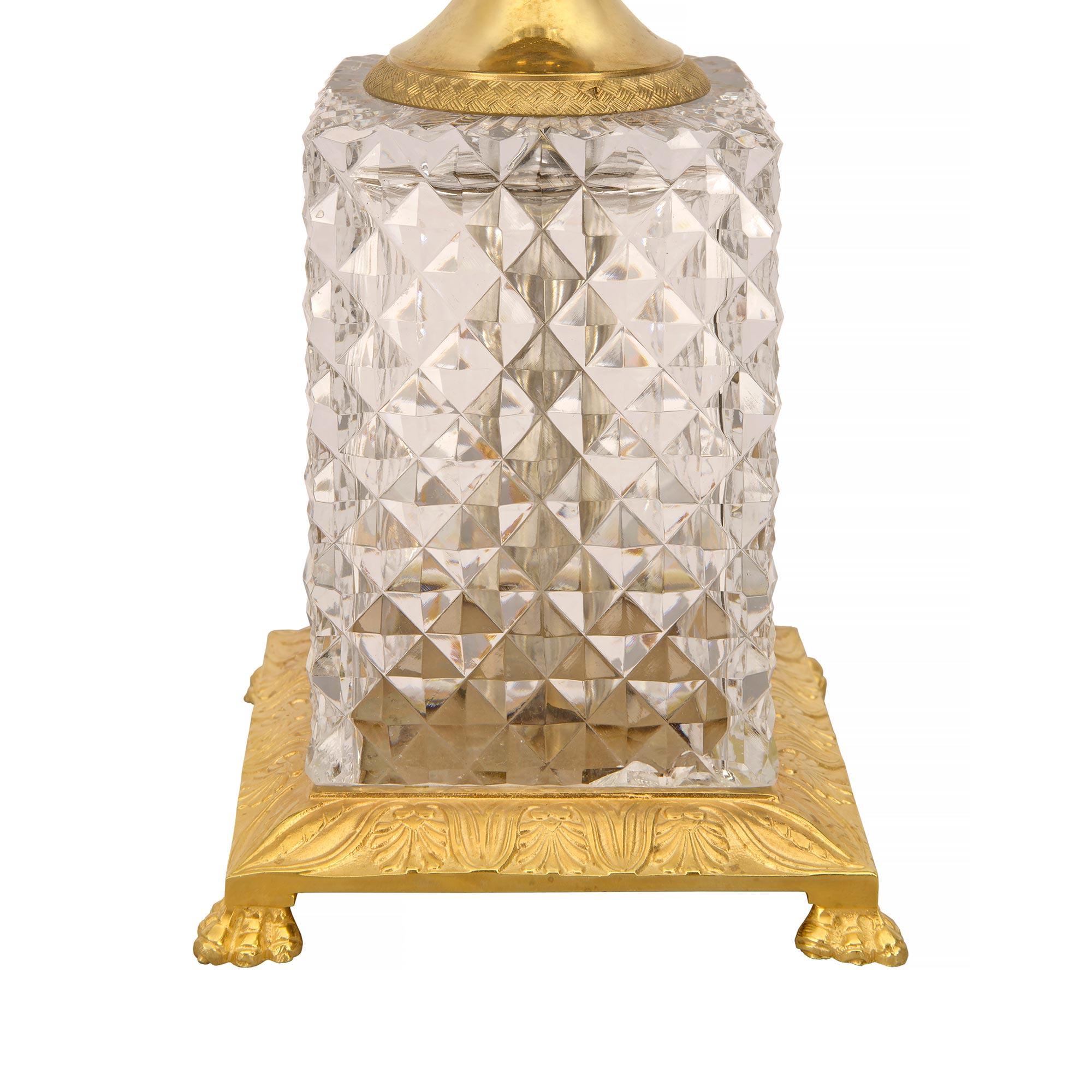 Pair of French 19th Century Neo-Classical St. Ormolu and Baccarat Crystal Lamps For Sale 4