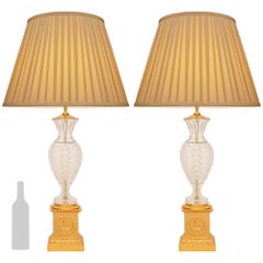 pair of French 19th century Neo-Classical st. Ormolu and Crystal lamps