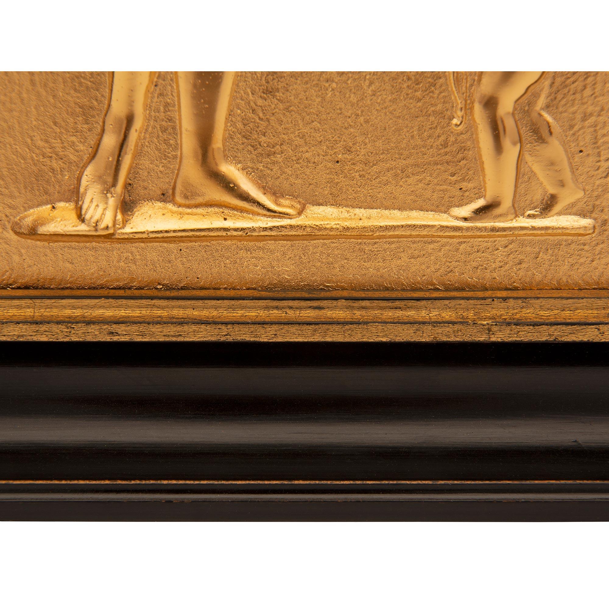 Pair of French 19th Century Neo-Classical St. Ormolu and Ebony Wall Plaques For Sale 4