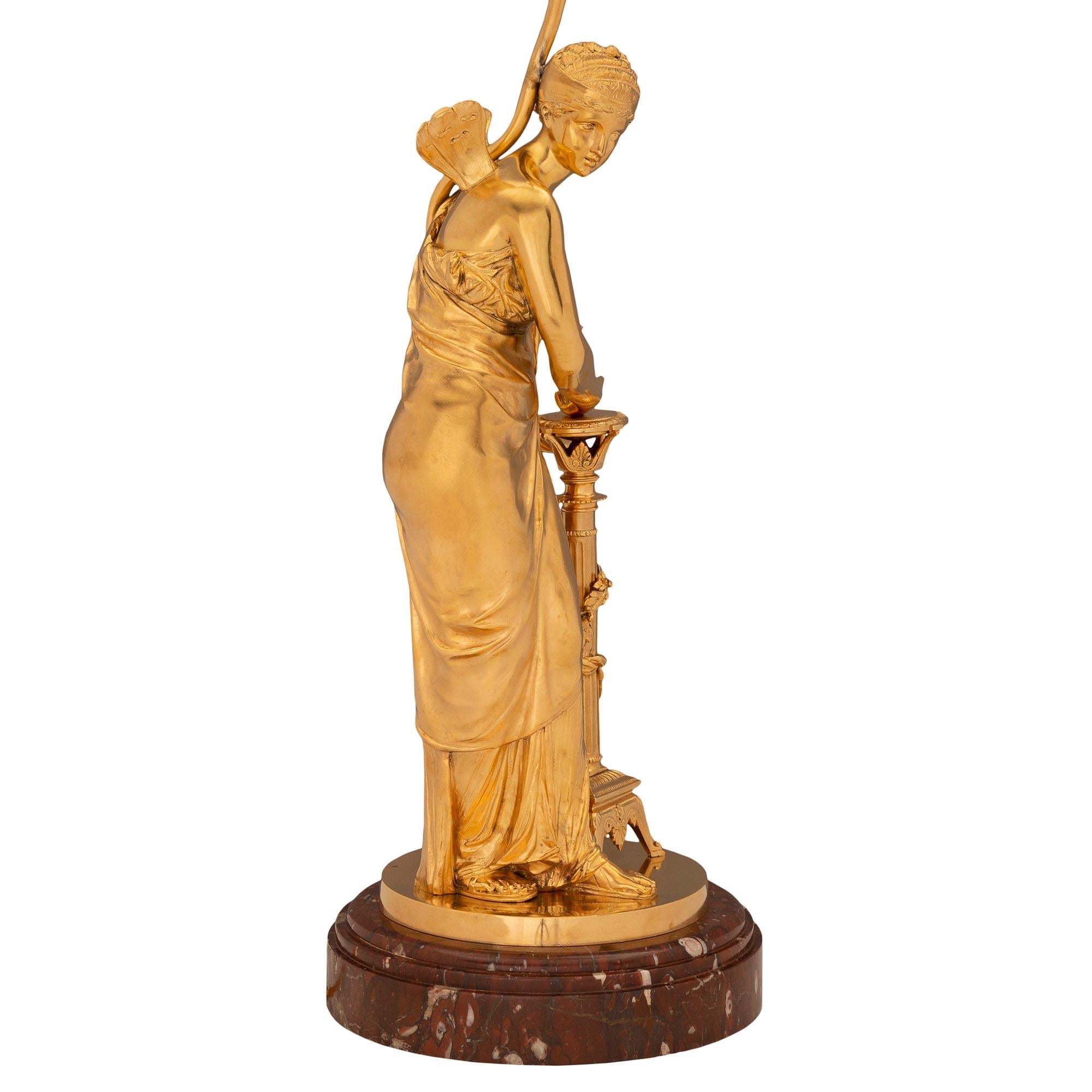 Neoclassical Pair of French 19th Century Neo-Classical St. Ormolu and Rouge Griotte Marble La For Sale