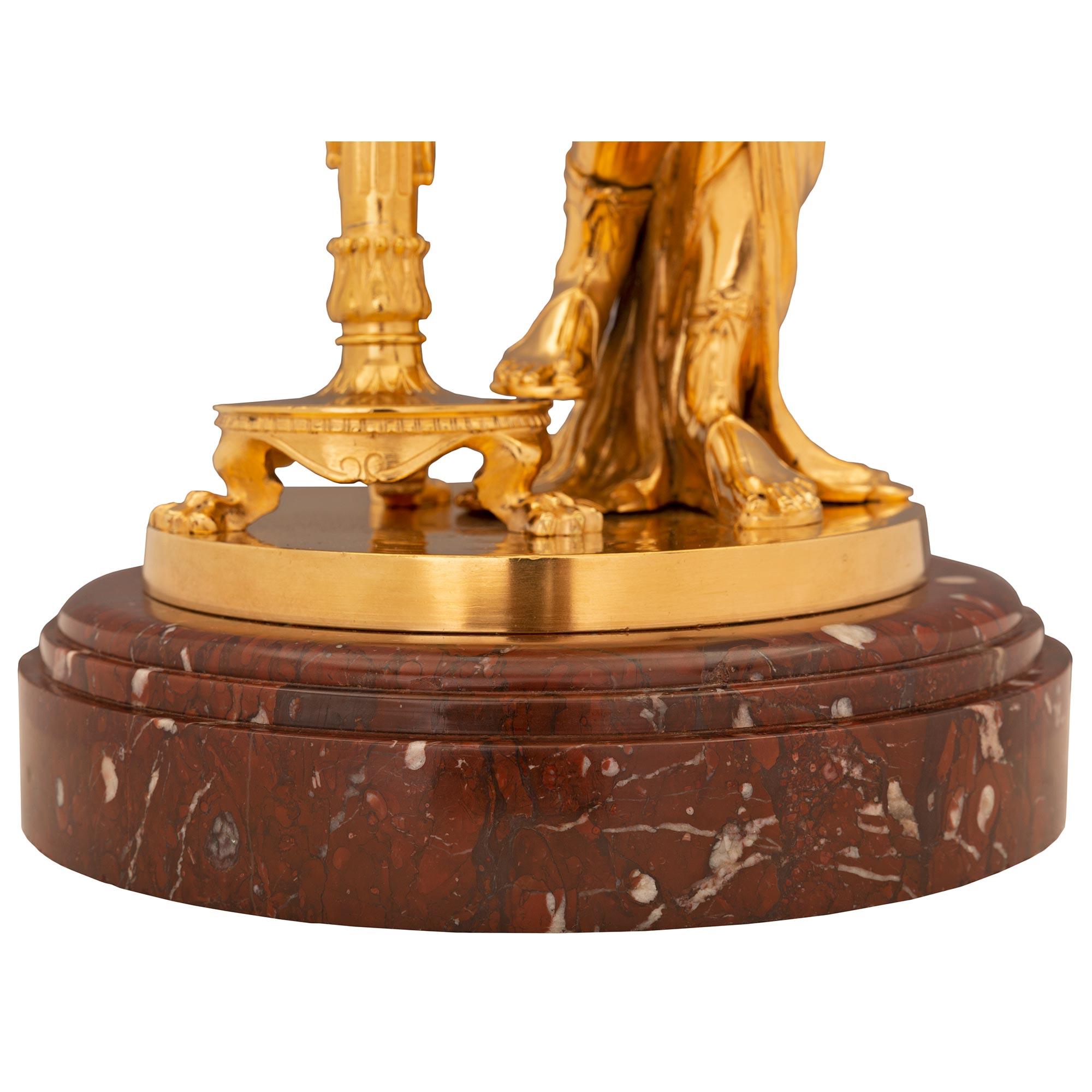 Pair of French 19th Century Neo-Classical St. Ormolu and Rouge Griotte Marble La For Sale 4
