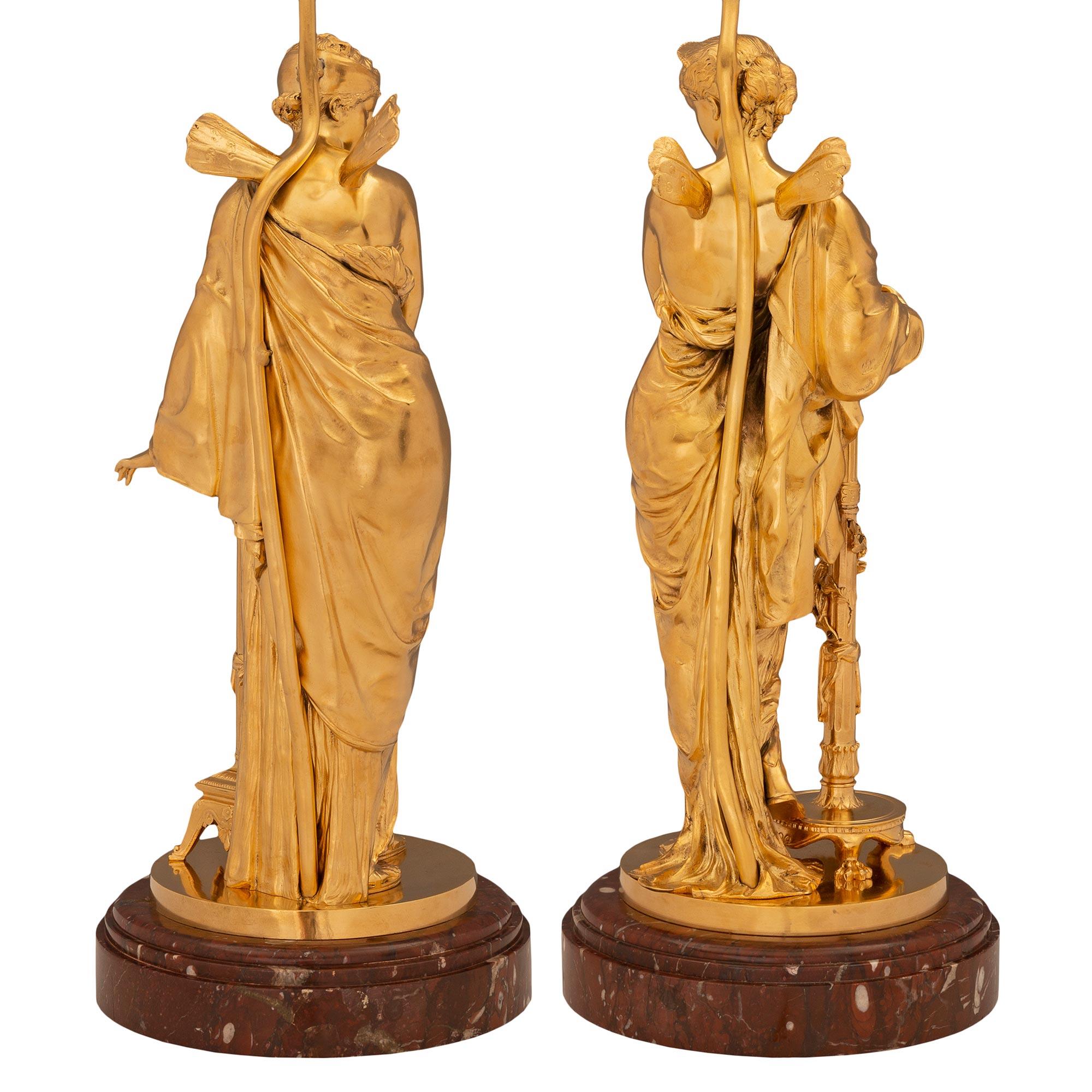 Pair of French 19th Century Neo-Classical St. Ormolu and Rouge Griotte Marble La For Sale 5