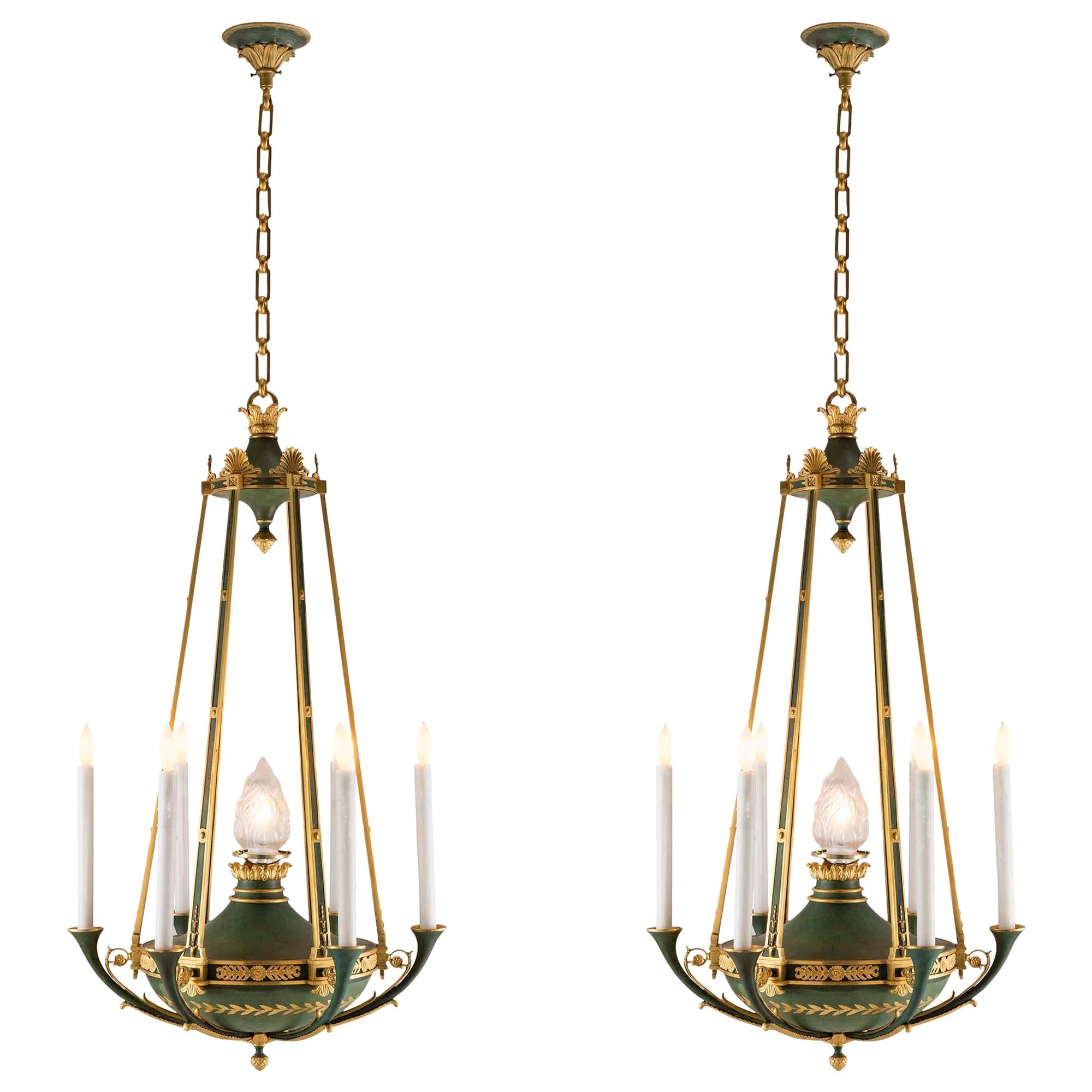 Early 19th Century Charles X Style Verdigris Bronze Four Light