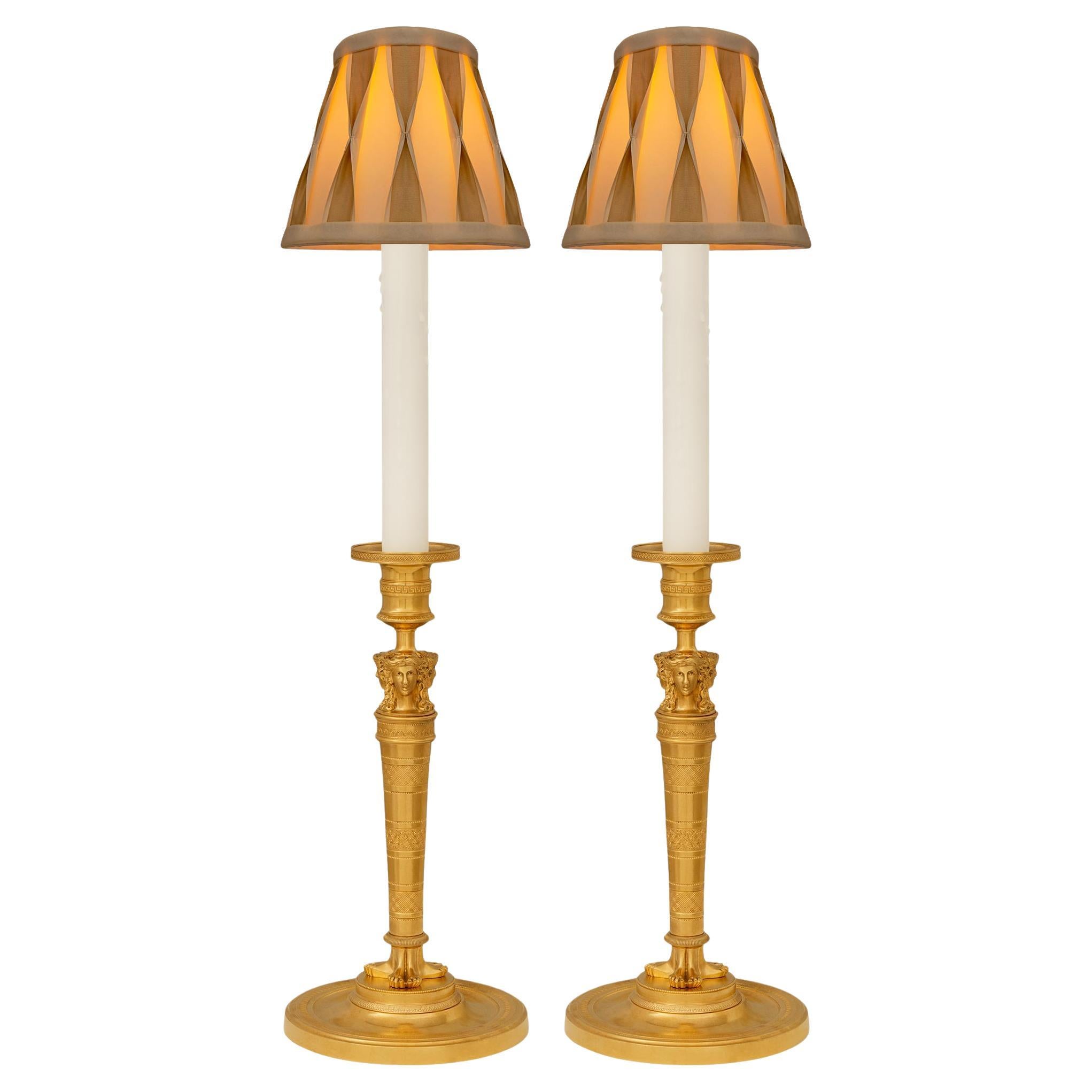 pair of French 19th century Neo-Classical st. Ormolu candlestick lamps