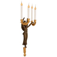 Pair Of French 19th Century Neo-Classical St. Ormolu & Patinated Bronze Sconces