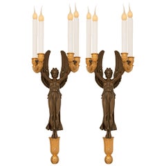 Pair Of French 19th Century Neo-Classical St. Ormolu & Patinated Bronze Sconces