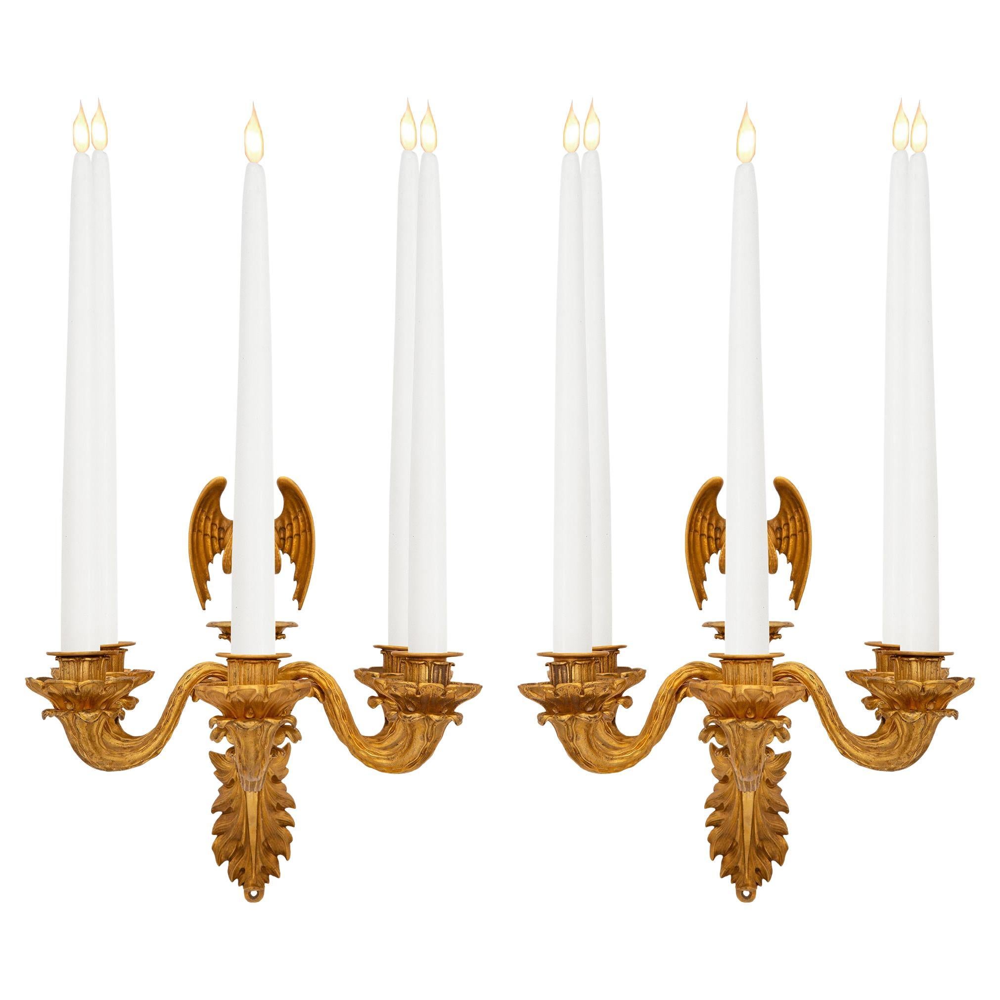 Pair of French 19th Century Neo-Classical St. Ormolu Sconces For Sale