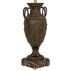 Pair of French 19th Century Neo-Classical St. Patinated Bronze Urns Lamps